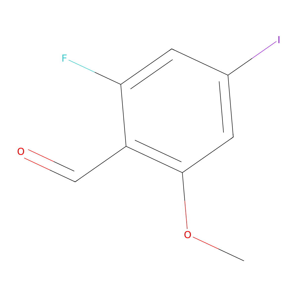 2-Fluoro-4-iodo-6-methoxybenzaldehyde molecular structure, CAS 2090466-20-7