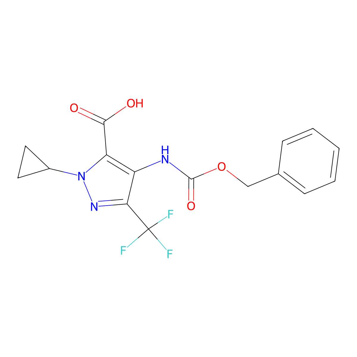 4-{[(benzyloxy)carbonyl]amino}-1-cyclopropyl-3-(trifluoromethyl)-1H-pyrazole-5-carboxylic acid molecular structure, CAS 2090468-42-9