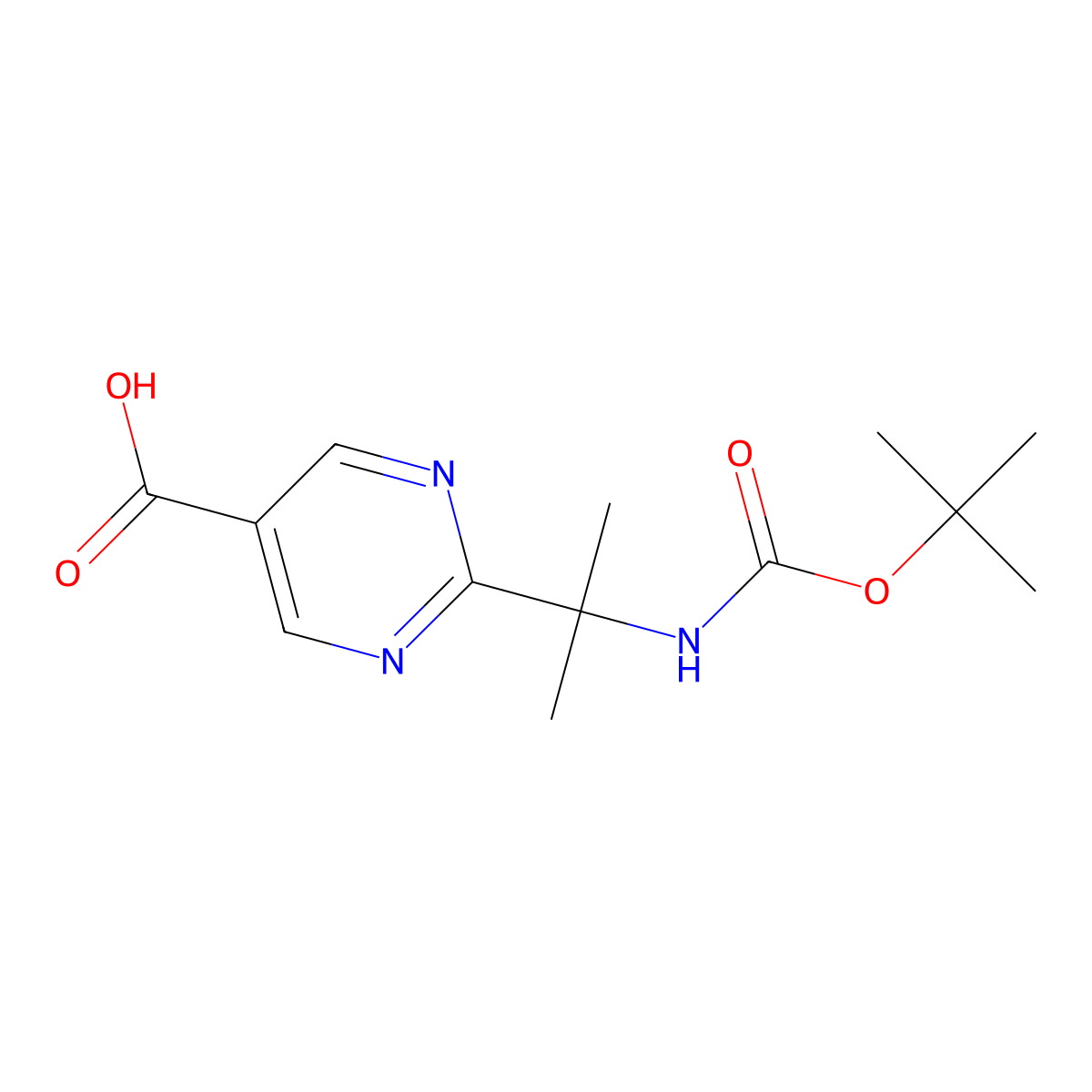 2-(2-{[(Tert-butoxy)carbonyl]amino}propan-2-yl)pyrimidine-5-carboxylic acid molecular structure, CAS 2090469-27-3