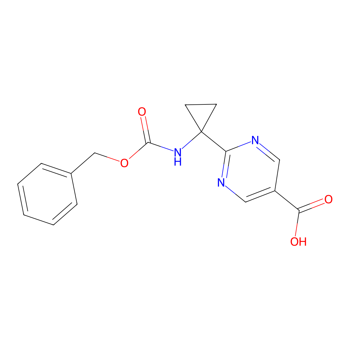 2-(1-{[(Benzyloxy)carbonyl]amino}cyclopropyl)pyrimidine-5-carboxylic acid molecular structure, CAS 2090469-38-6