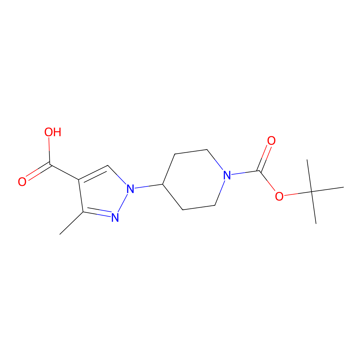 1-{1-[(tert-butoxy)carbonyl]piperidin-4-yl}-3-methyl-1H-pyrazole-4-carboxylic acid molecular structure, CAS 2090469-59-1