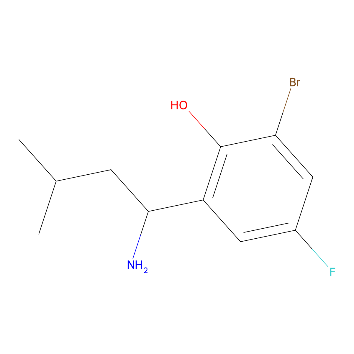 2-(1-Amino-3-methylbutyl)-6-bromo-4-fluorophenol molecular structure, CAS 2090476-92-7