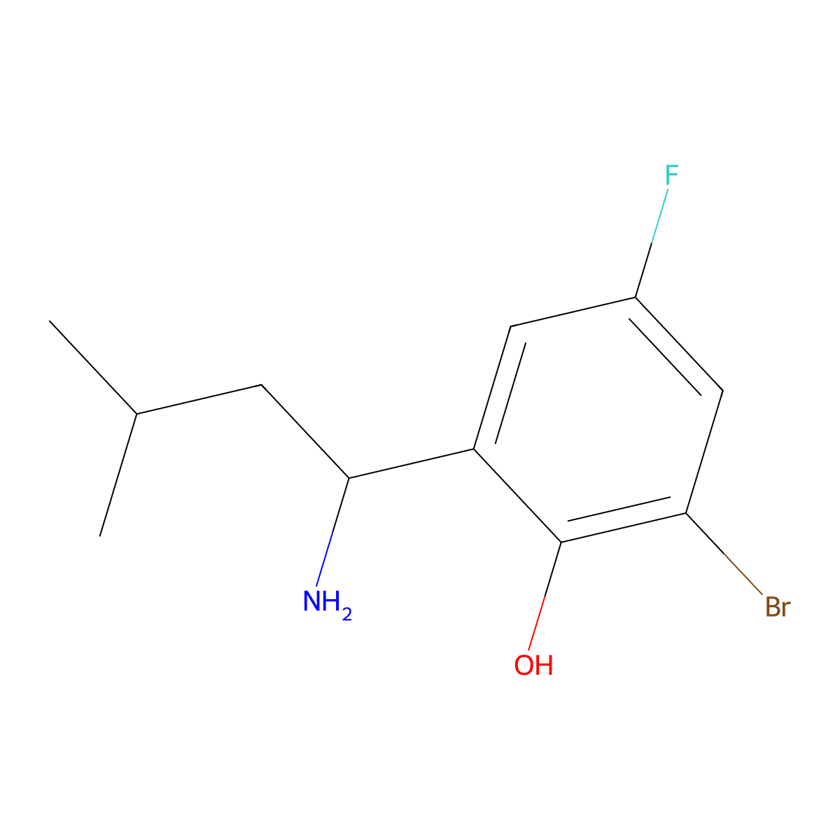 2-(1-Amino-3-methylbutyl)-6-bromo-4-fluorophenol molecular structure, CAS 2090476-92-7