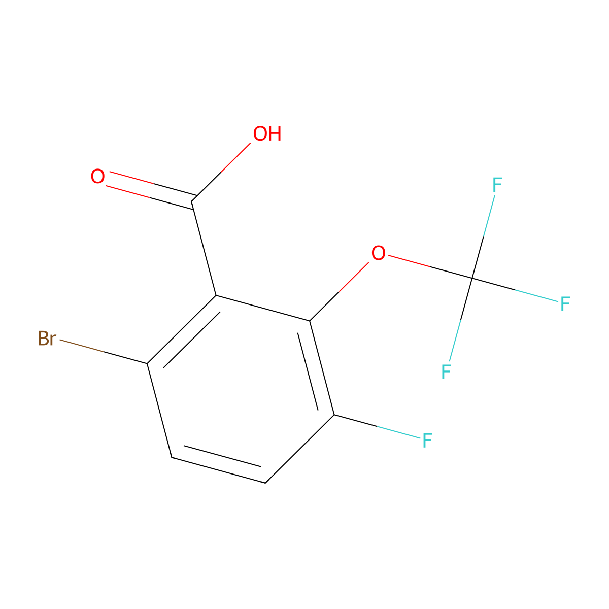 6-Bromo-3-fluoro-2-(trifluoromethoxy)benzoic acid molecular structure, CAS 2090478-43-4