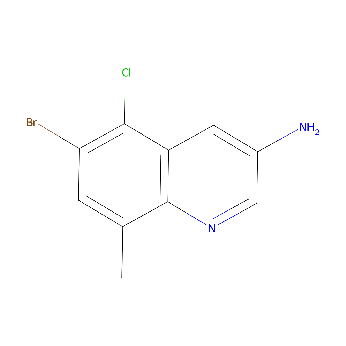 6-Bromo-5-chloro-8-methylquinolin-3-amine molecular structure, CAS 2090479-13-1