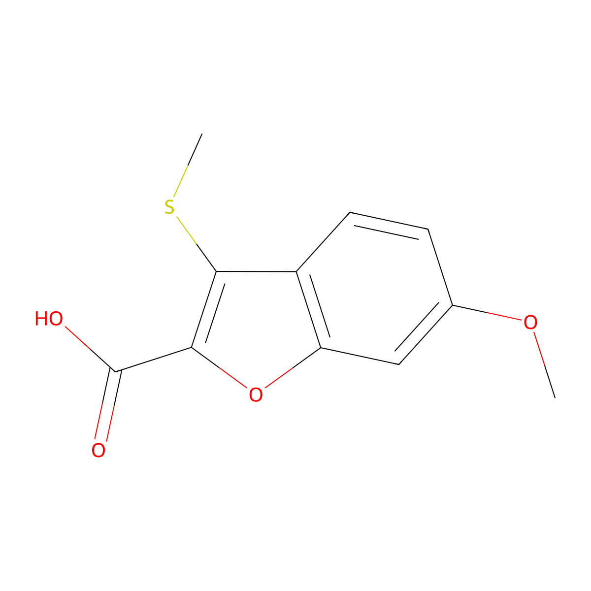 6-Methoxy-3-(methylsulfanyl)-1-benzofuran-2-carboxylic acid molecular structure, CAS 2090480-52-5