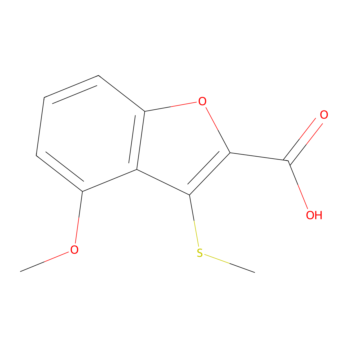 4-Methoxy-3-(methylsulfanyl)-1-benzofuran-2-carboxylic acid molecular structure, CAS 2090480-61-6