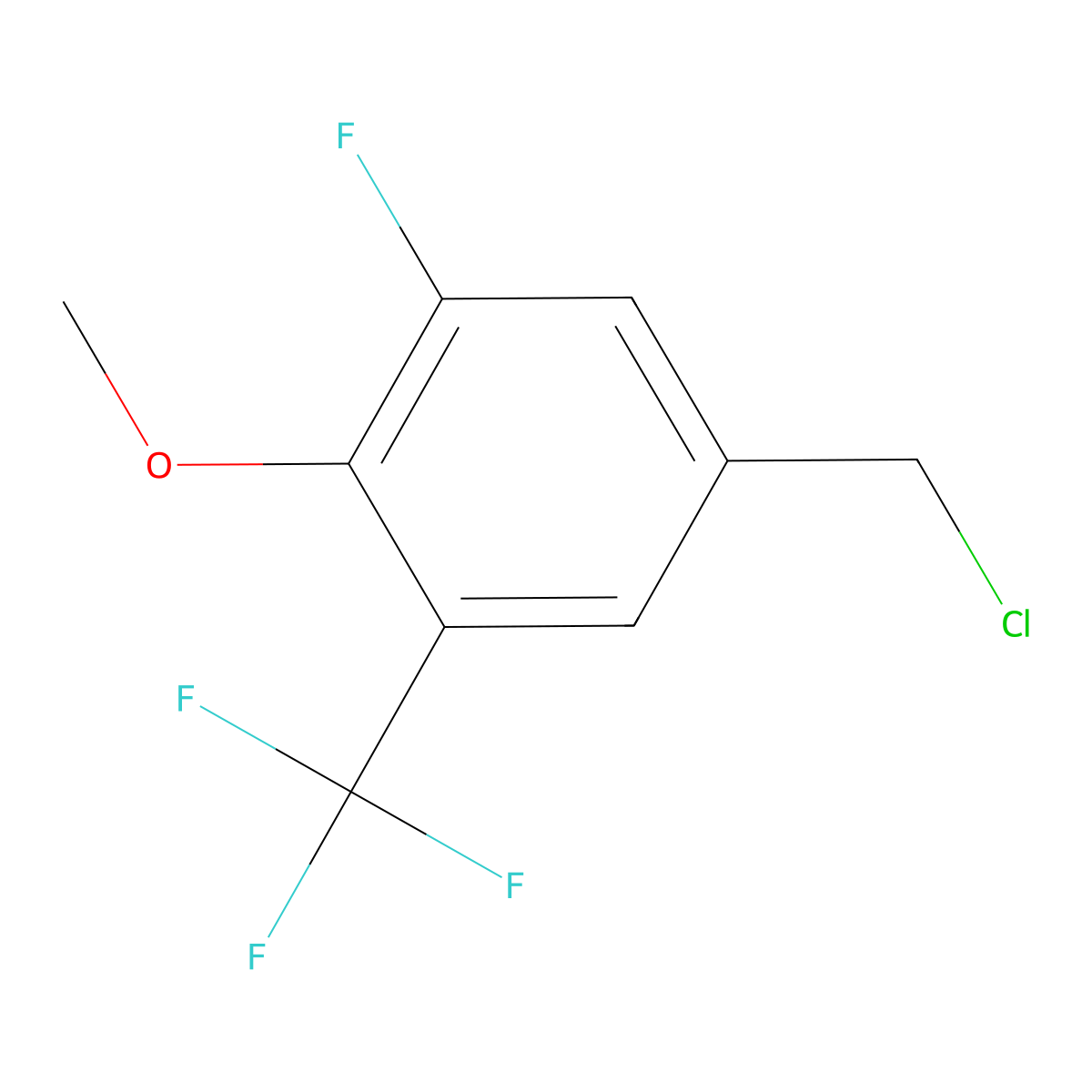 5-(Chloromethyl)-1-fluoro-2-methoxy-3-(trifluoromethyl)benzene molecular structure, CAS 2090497-97-3