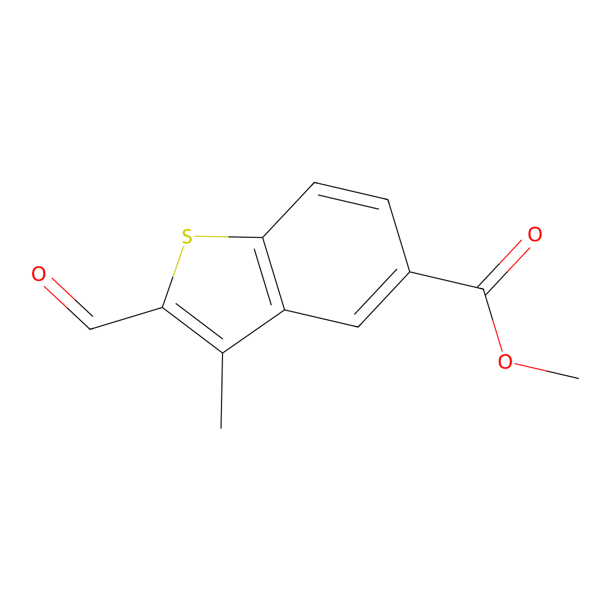 Methyl 2-formyl-3-methyl-1-benzothiophene-5-carboxylate molecular structure, CAS 2090500-83-5