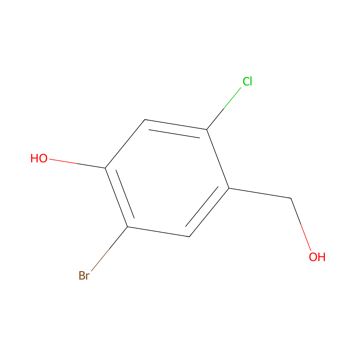 2-Bromo-5-chloro-4-(hydroxymethyl)phenol molecular structure, CAS 2090512-67-5