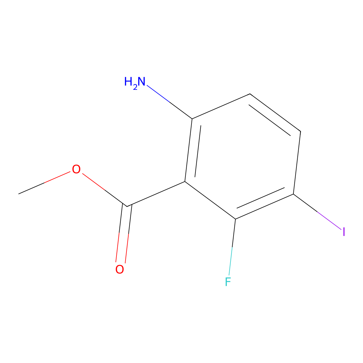 Methyl 6-amino-2-fluoro-3-iodobenzoate molecular structure, CAS 2090514-56-8
