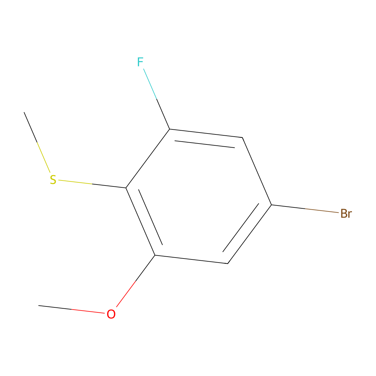 (4-Bromo-2-fluoro-6-methoxyphenyl)(methyl)sulfane molecular structure, CAS 2090515-43-6