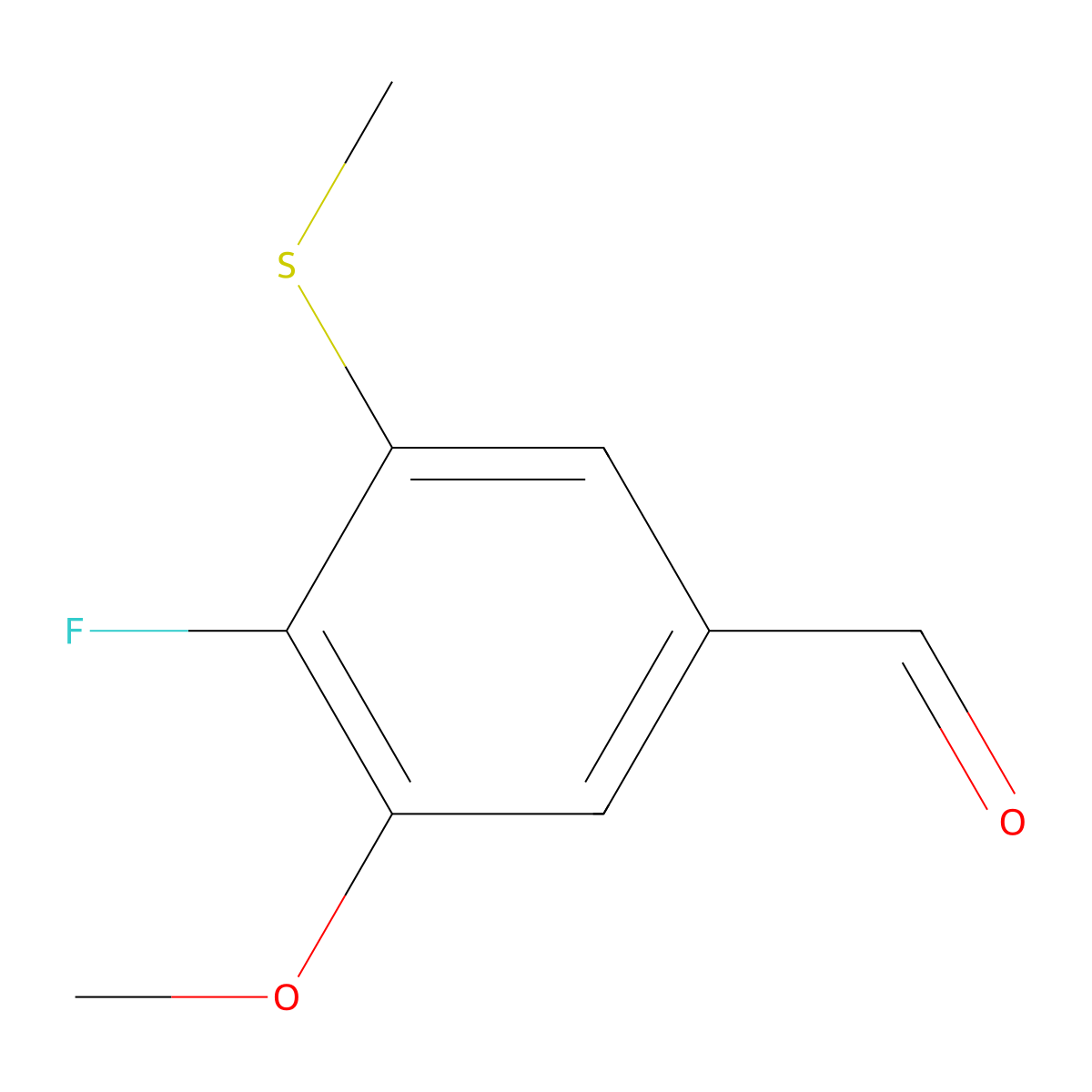 4-Fluoro-3-methoxy-5-(methylthio)benzaldehyde molecular structure, CAS 2090518-69-5