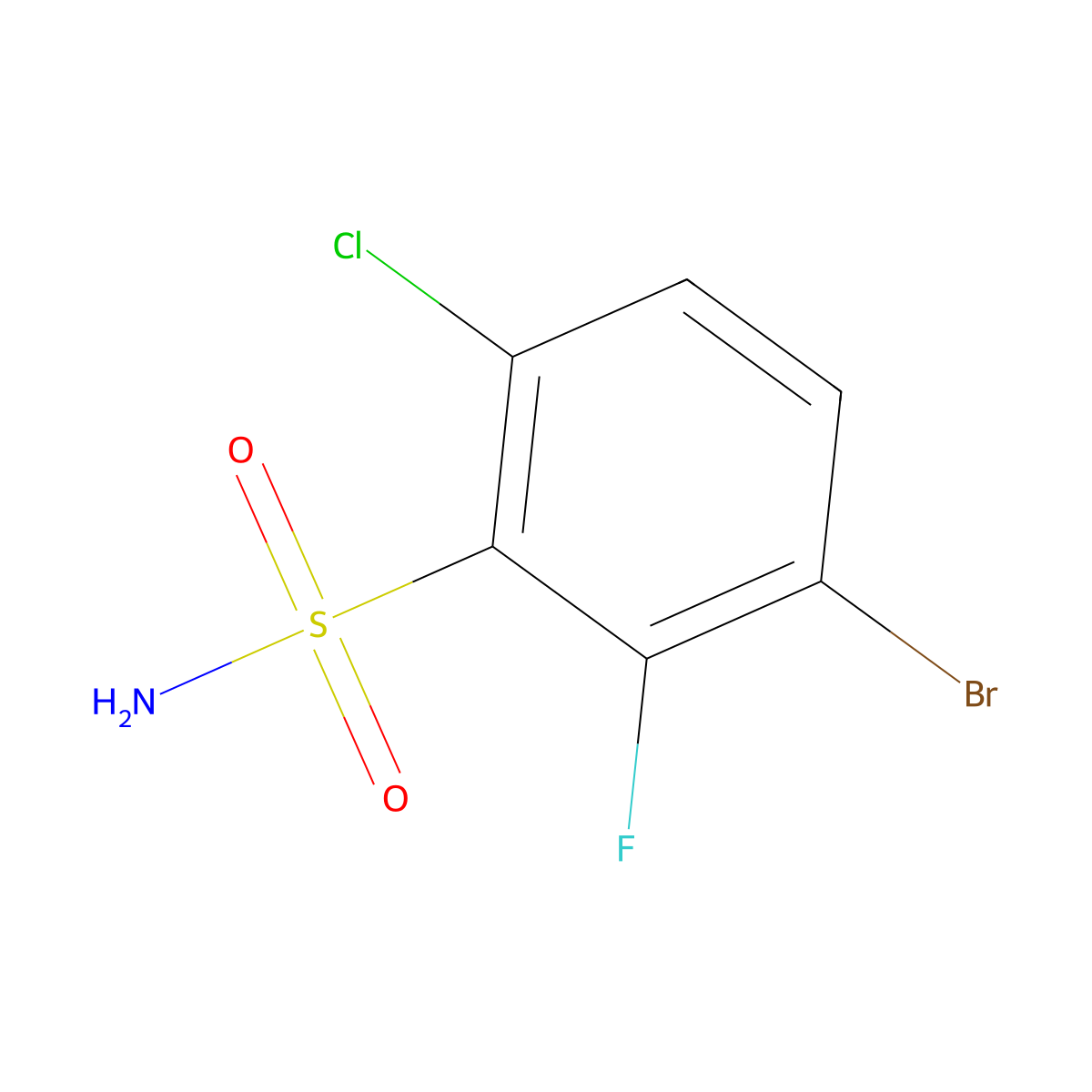 3-Bromo-6-chloro-2-fluorobenzene-1-sulfonamide molecular structure, CAS 2090550-17-5