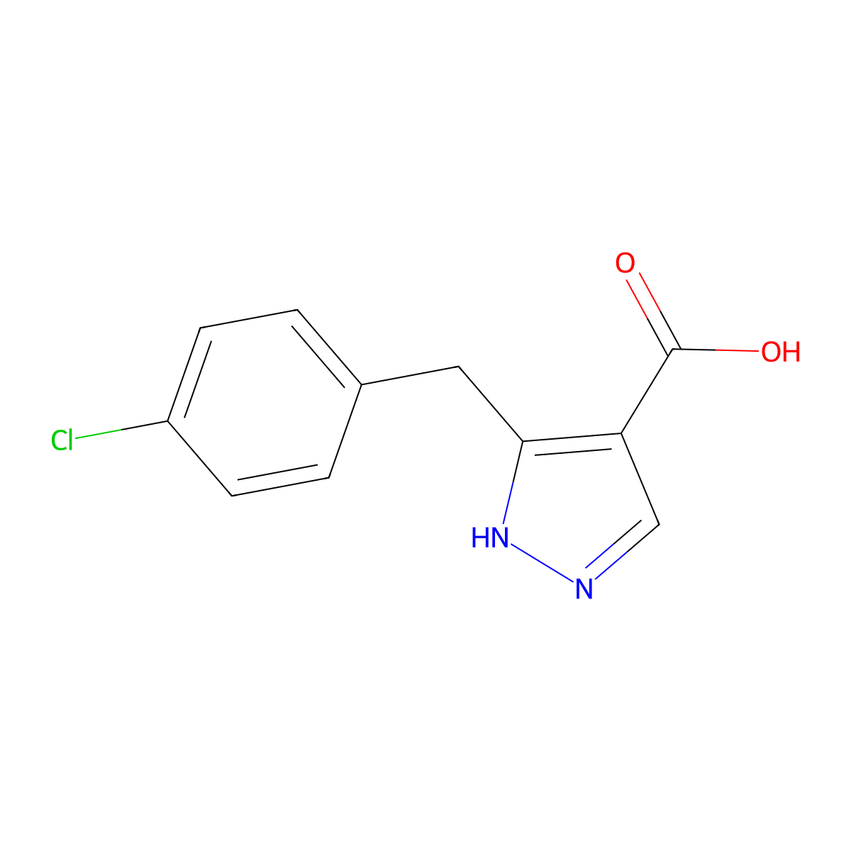 5-[(4-Chlorophenyl)methyl]-1H-pyrazole-4-carboxylic acid molecular structure, CAS 2090570-96-8