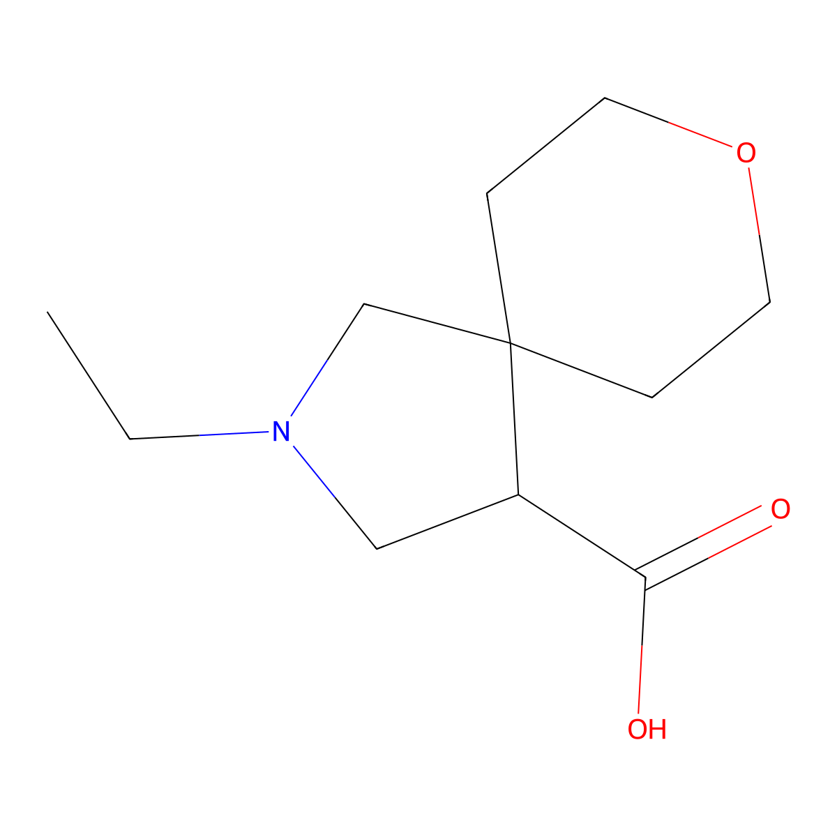 2-Ethyl-8-oxa-2-azaspiro[4.5]decane-4-carboxylic acid molecular structure, CAS 2090579-12-5