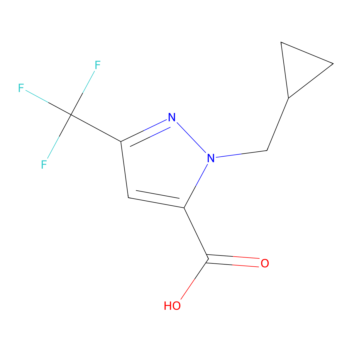 1-(cyclopropylmethyl)-3-(trifluoromethyl)-1H-pyrazole-5-carboxylic acid molecular structure, CAS 2090584-46-4