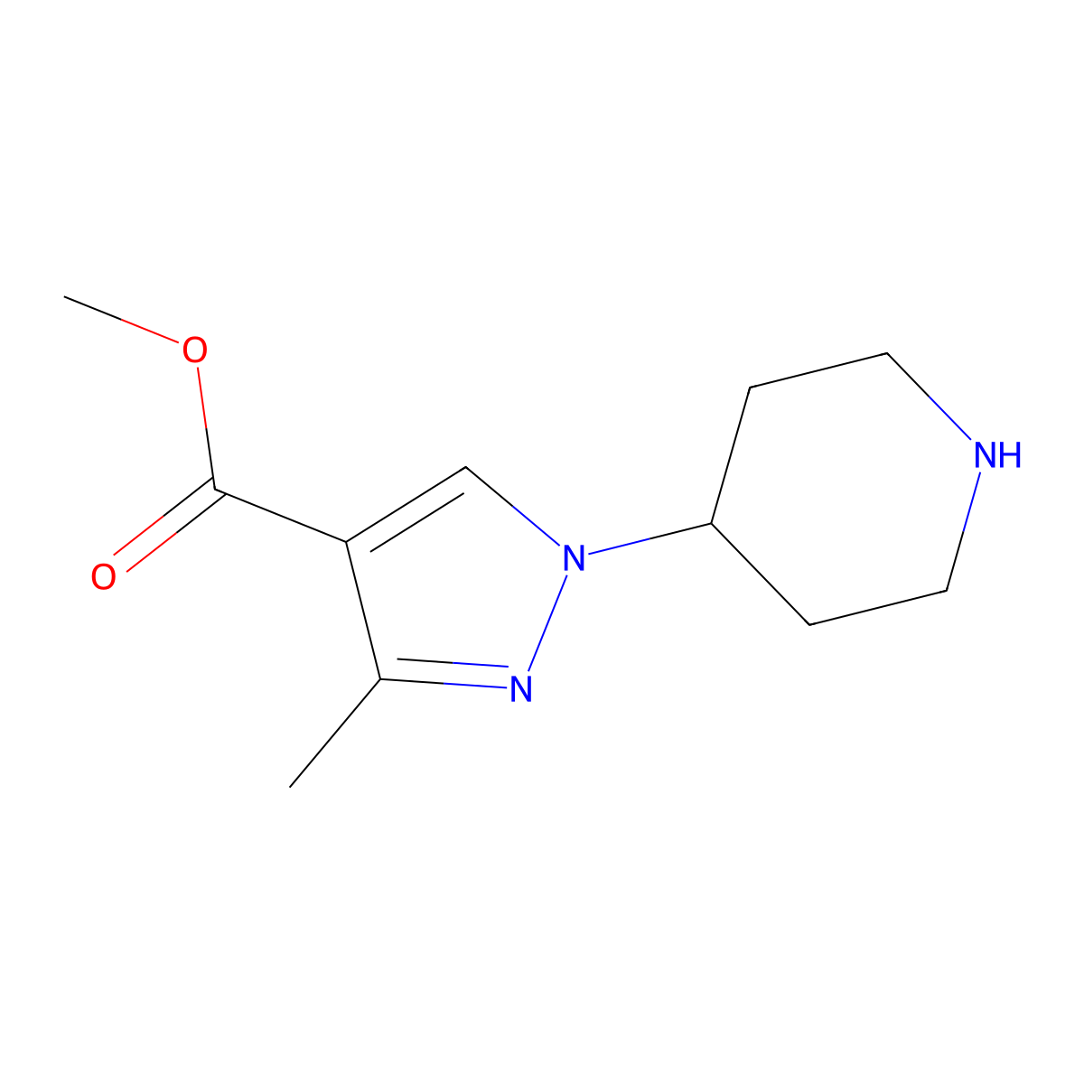 Methyl 3-methyl-1-(piperidin-4-yl)-1H-pyrazole-4-carboxylate molecular structure, CAS 2090591-13-0