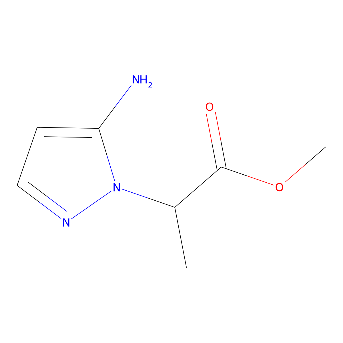 methyl 2-(5-amino-1H-pyrazol-1-yl)propanoate molecular structure, CAS 2090592-41-7