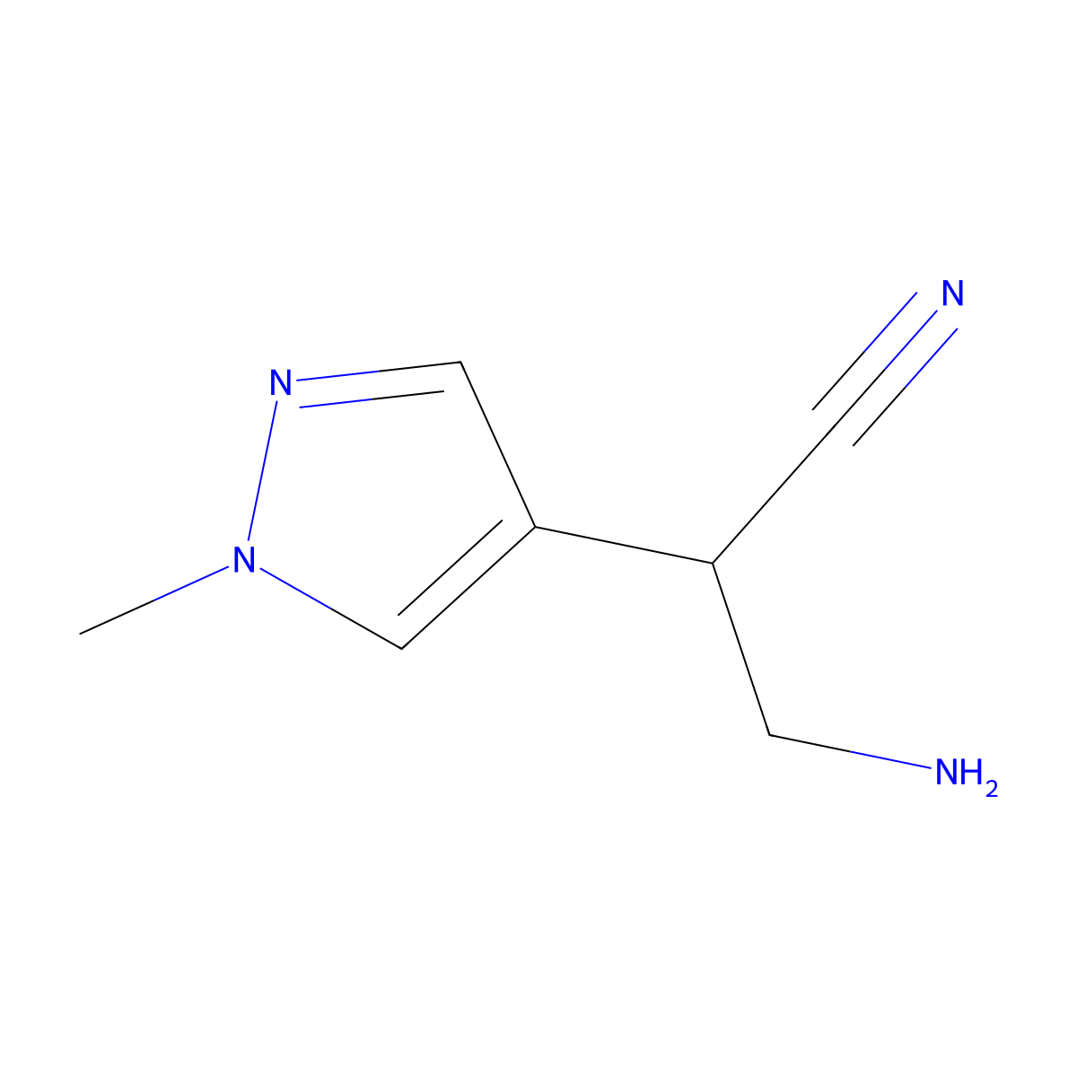 3-Amino-2-(1-methyl-1H-pyrazol-4-yl)propanenitrile molecular structure, CAS 2090594-10-6