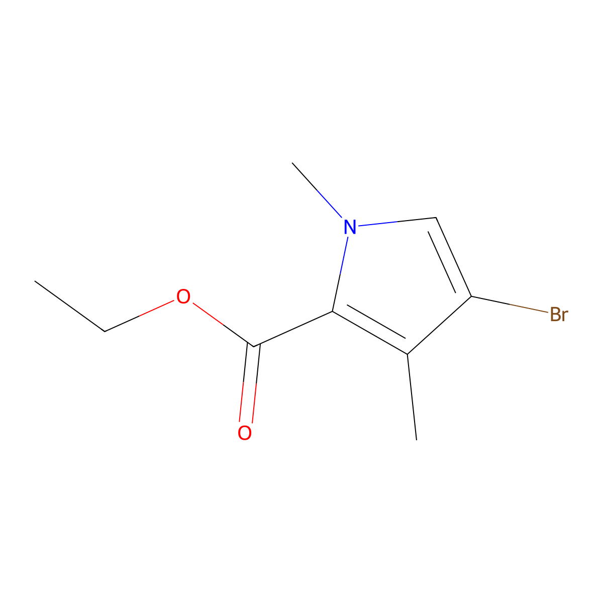 Ethyl 4-bromo-1,3-dimethyl-1H-pyrrole-2-carboxylate molecular structure, CAS 2090608-24-3