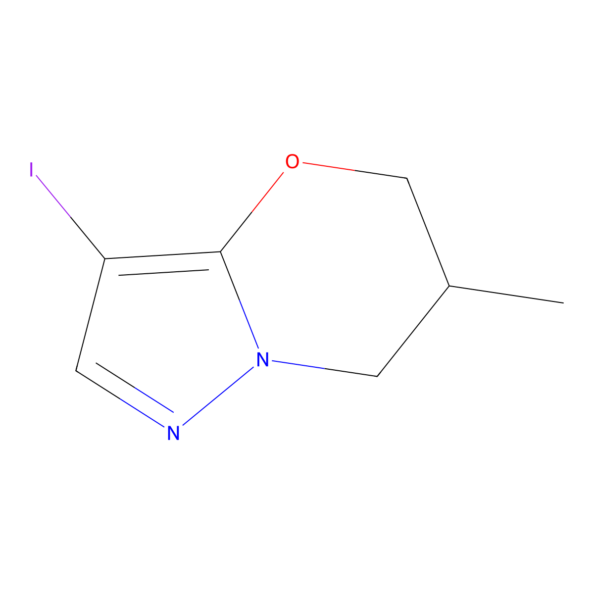 3-iodo-6-methyl-5H,6H,7H-pyrazolo[3,2-b][1,3]oxazine molecular structure, CAS 2090619-74-0