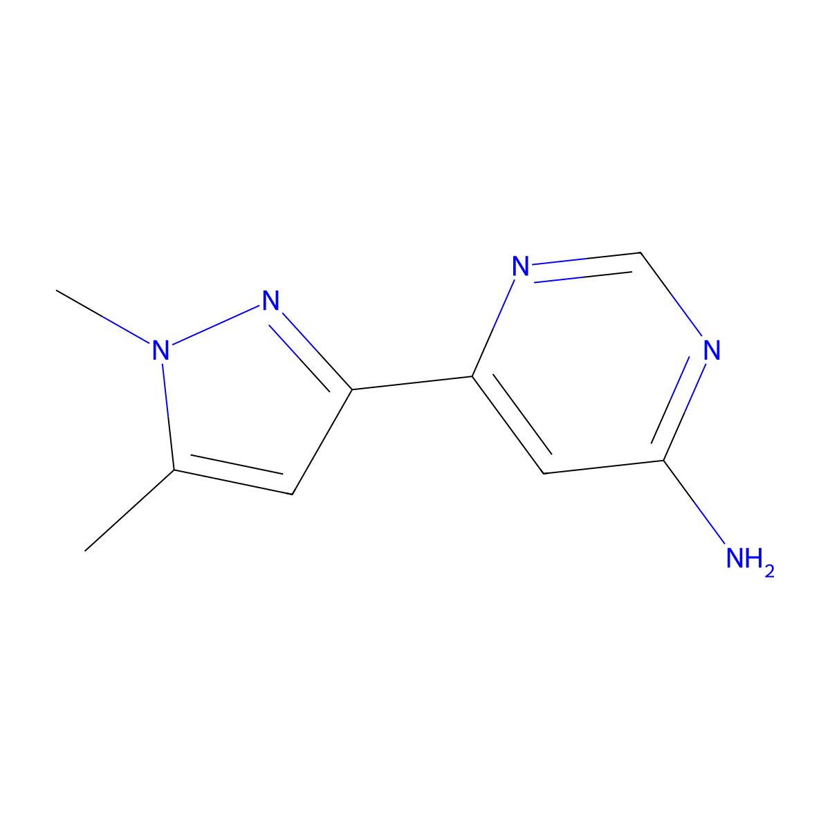 6-(1,5-dimethyl-1H-pyrazol-3-yl)pyrimidin-4-amine molecular structure, CAS 2090619-92-2