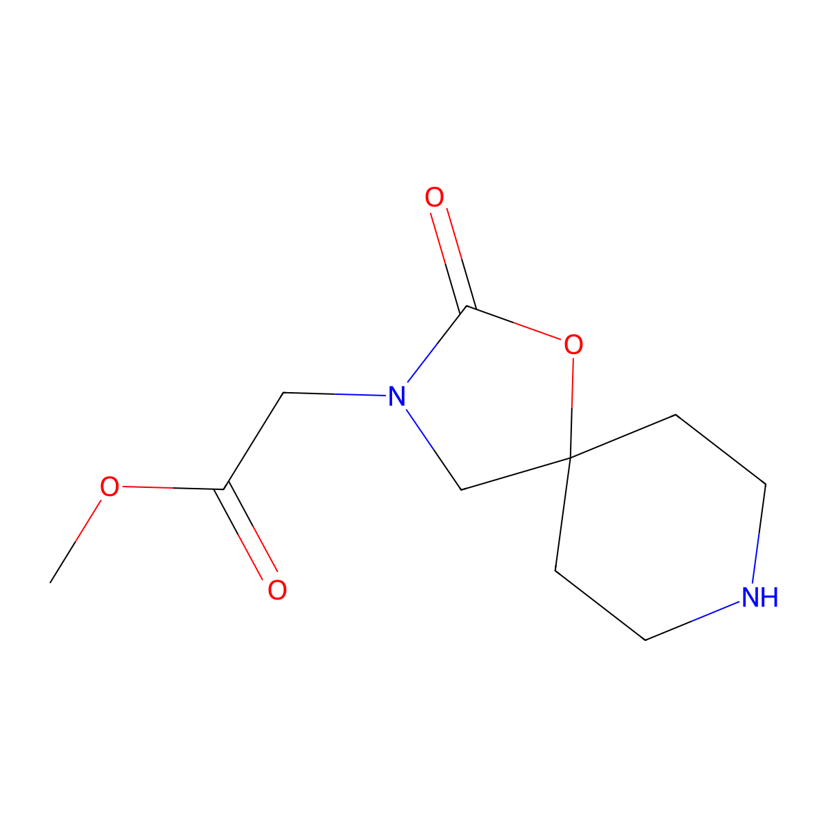Methyl 2-{2-oxo-1-oxa-3,8-diazaspiro[4.5]decan-3-yl}acetate molecular structure, CAS 2090620-56-5