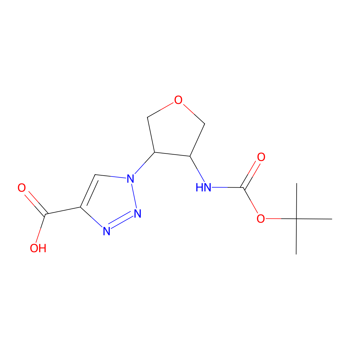 rac-1-[(3R,4S)-4-{[(tert-butoxy)carbonyl]amino}oxolan-3-yl]-1H-1,2,3-triazole-4-carboxylic acid, cis molecular structure, CAS 2090630-34-3