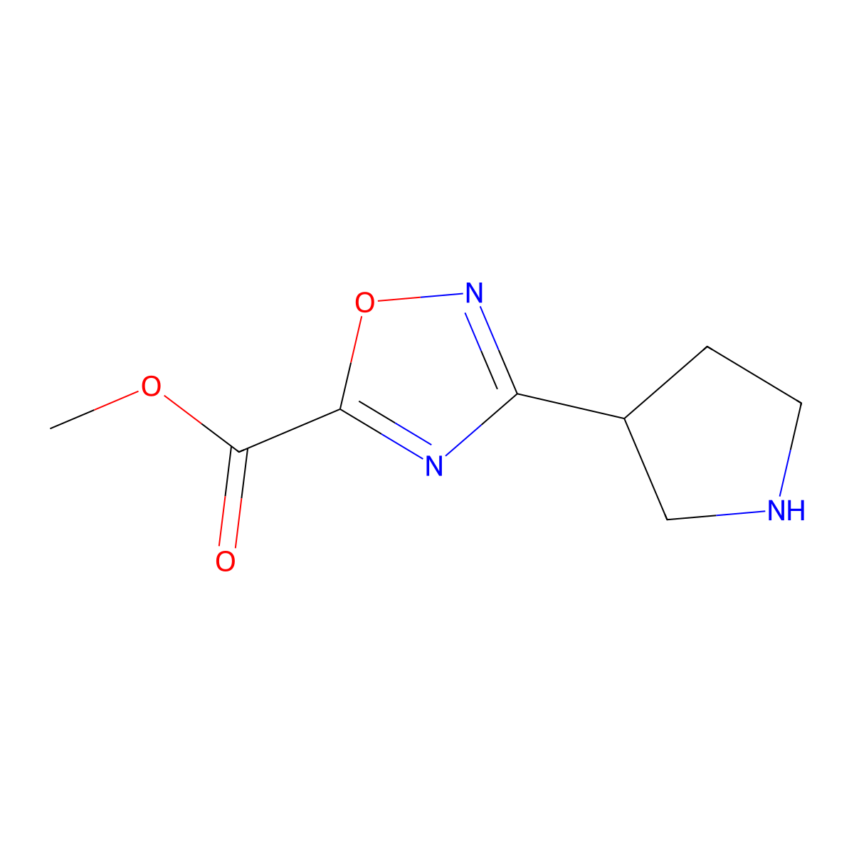 Methyl 3-(pyrrolidin-3-yl)-1,2,4-oxadiazole-5-carboxylate molecular structure, CAS 2090665-24-8