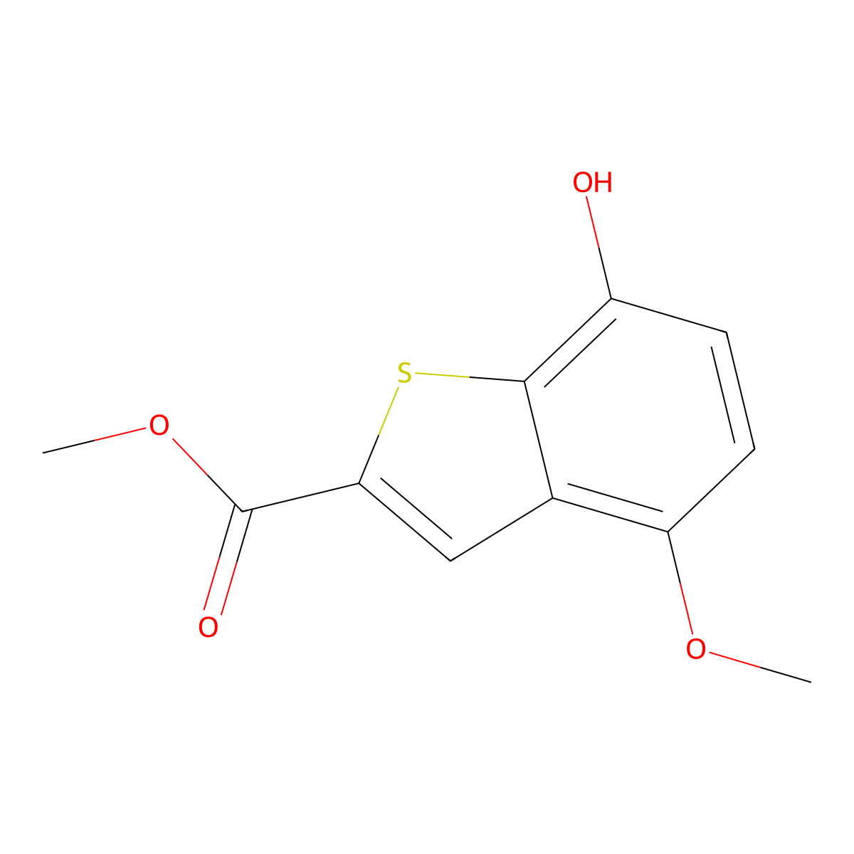 Methyl 7-hydroxy-4-methoxy-1-benzothiophene-2-carboxylate molecular structure, CAS 2090690-64-3