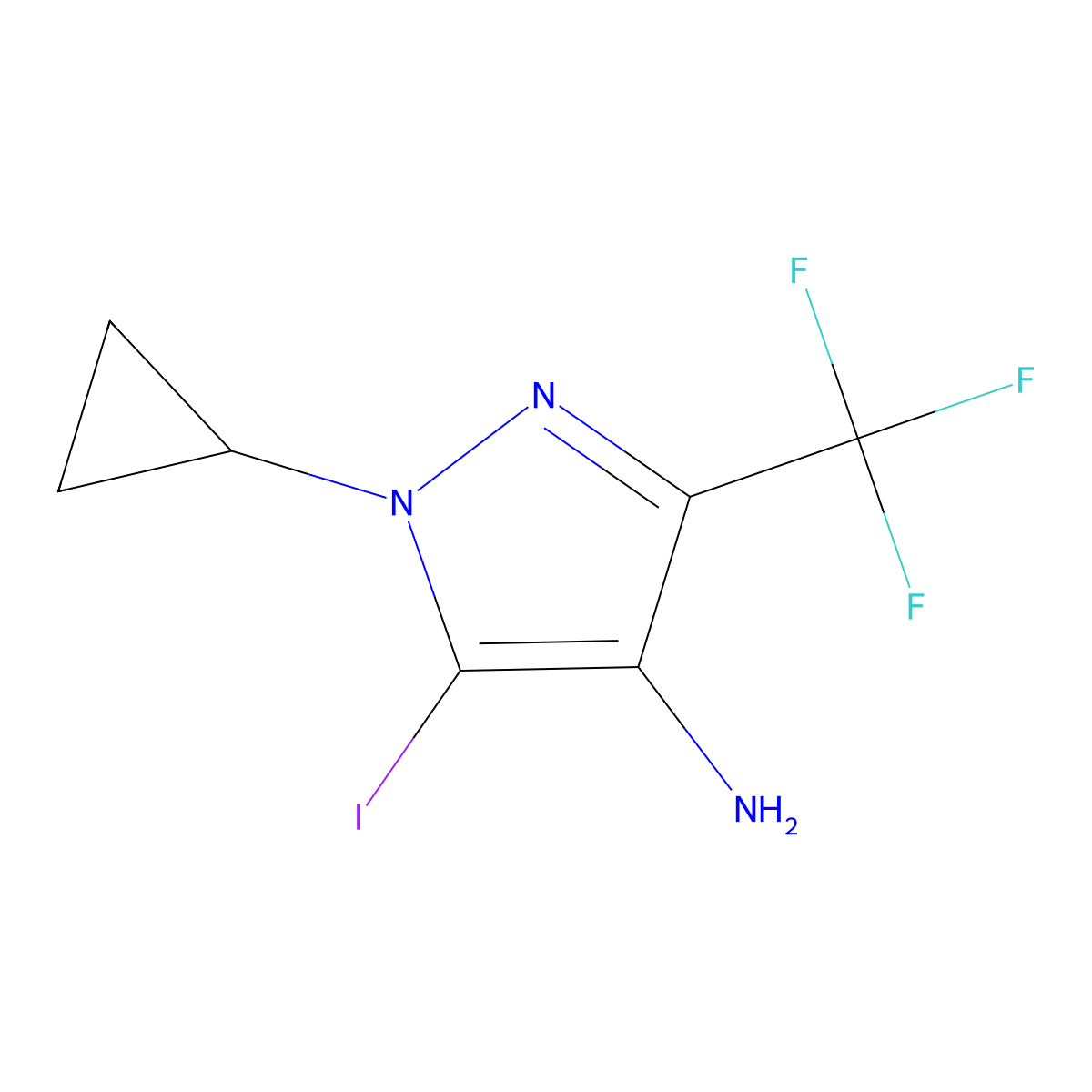 1-Cyclopropyl-5-iodo-3-(trifluoromethyl)-1H-pyrazol-4-amine molecular structure, CAS 2090722-48-6