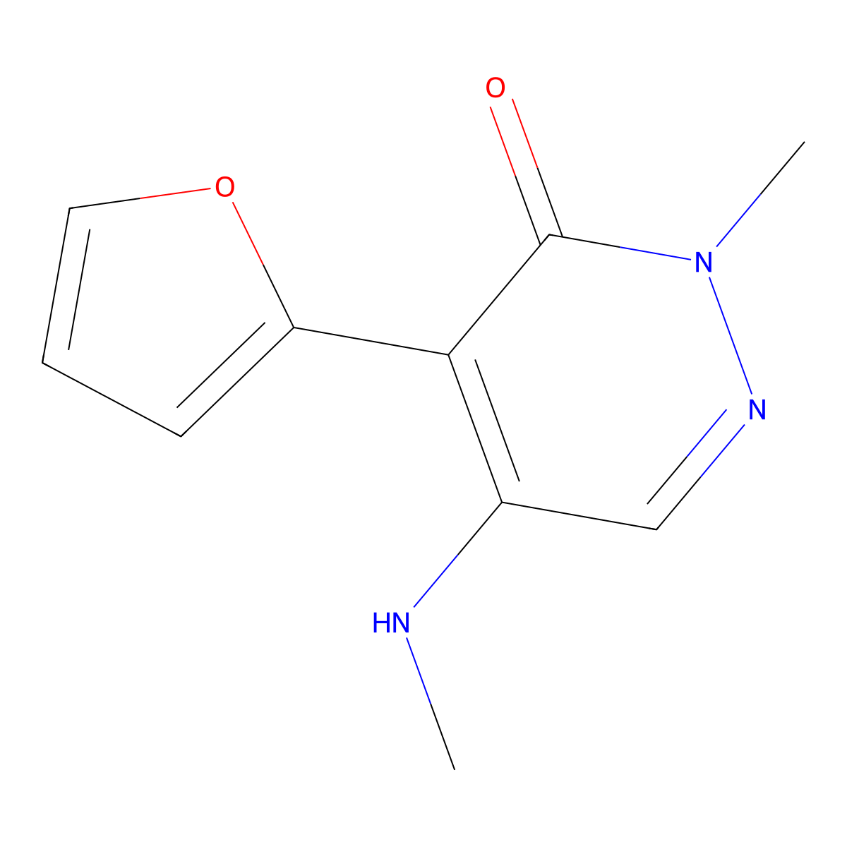 4-(Furan-2-yl)-2-methyl-5-(methylamino)-2,3-dihydropyridazin-3-one molecular structure, CAS 2090722-64-6