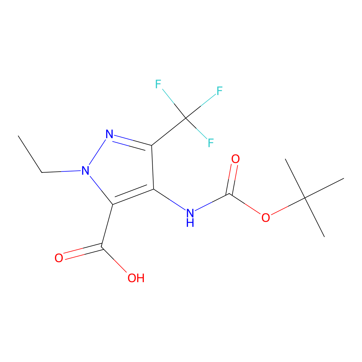 4-{[(tert-butoxy)carbonyl]amino}-1-ethyl-3-(trifluoromethyl)-1H-pyrazole-5-carboxylic acid molecular structure, CAS 2090729-14-7