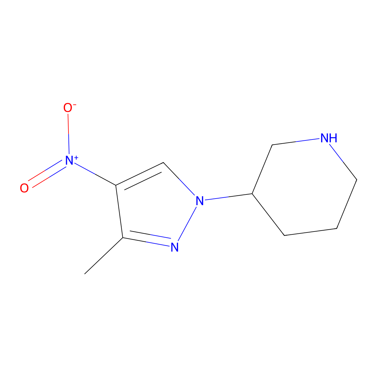 3-(3-Methyl-4-nitro-1H-pyrazol-1-yl)piperidine molecular structure, CAS 2090729-45-4