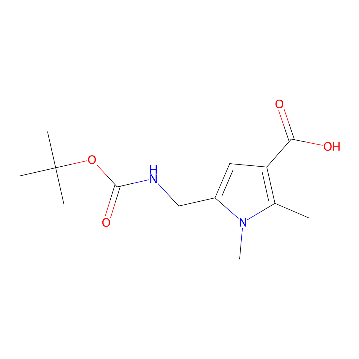 5-({[(tert-butoxy)carbonyl]amino}methyl)-1,2-dimethyl-1H-pyrrole-3-carboxylic acid molecular structure, CAS 2090733-23-4