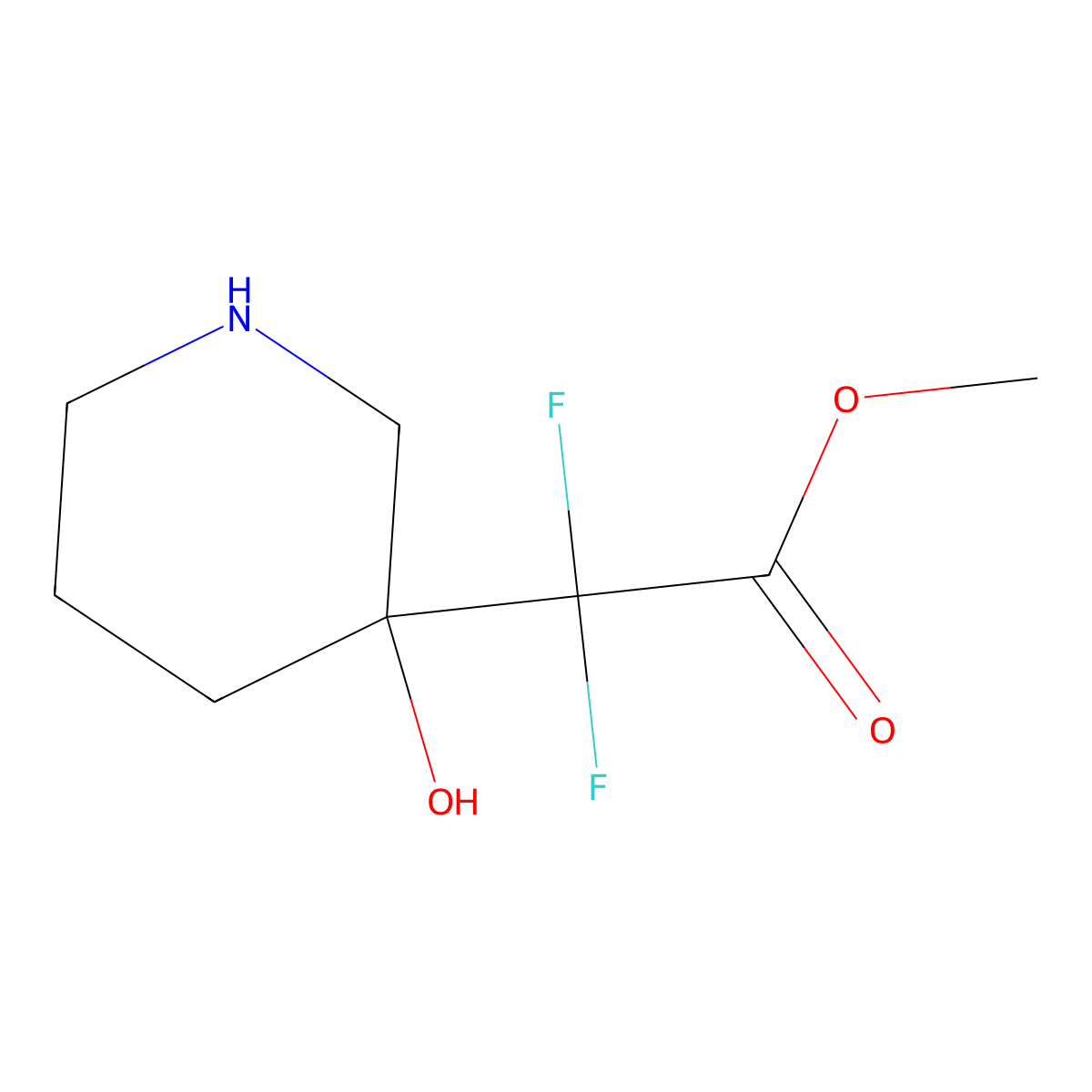 Methyl 2,2-difluoro-2-(3-hydroxypiperidin-3-yl)acetate molecular structure, CAS 2090740-32-0