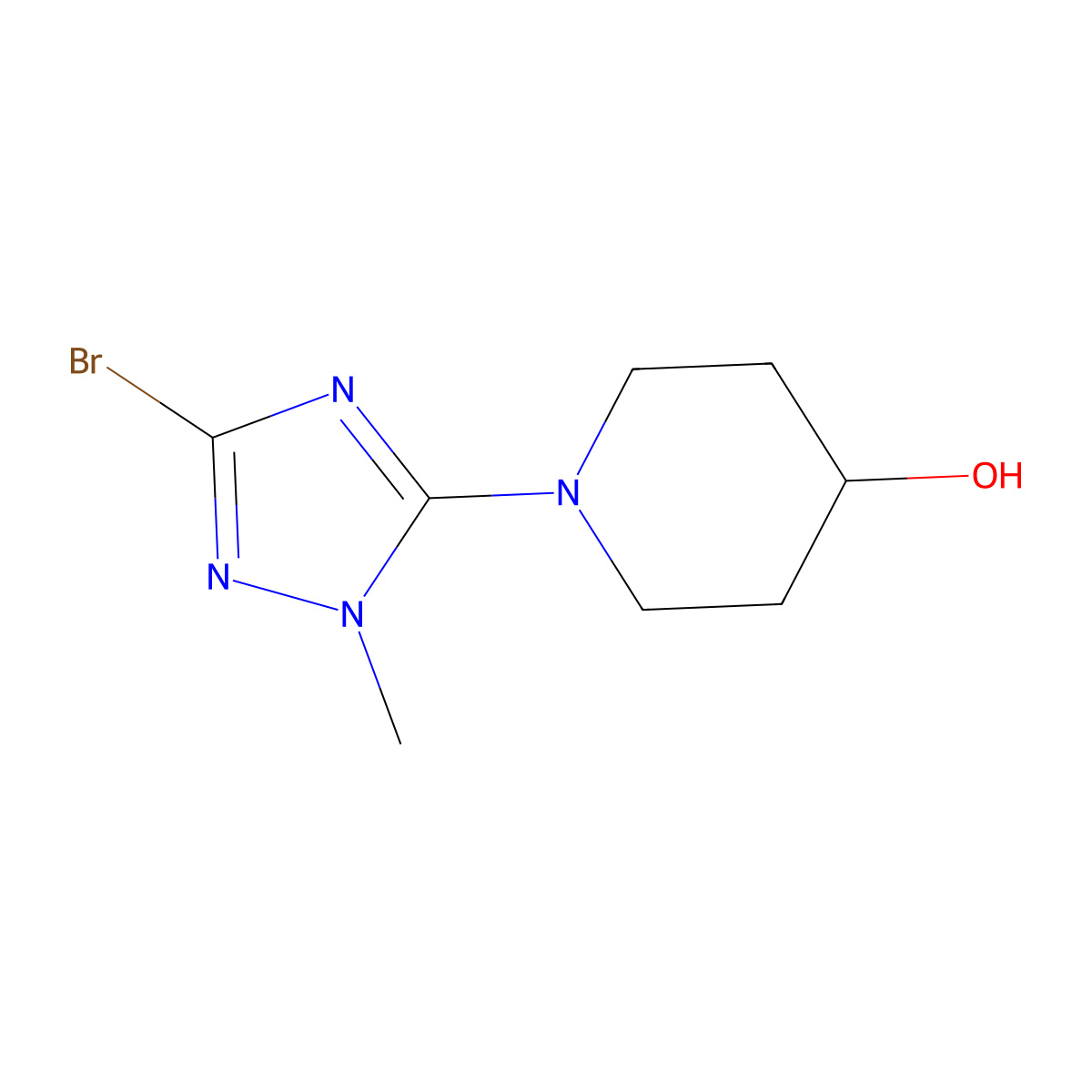 1-(3-bromo-1-methyl-1H-1,2,4-triazol-5-yl)piperidin-4-ol molecular structure, CAS 2090743-32-9