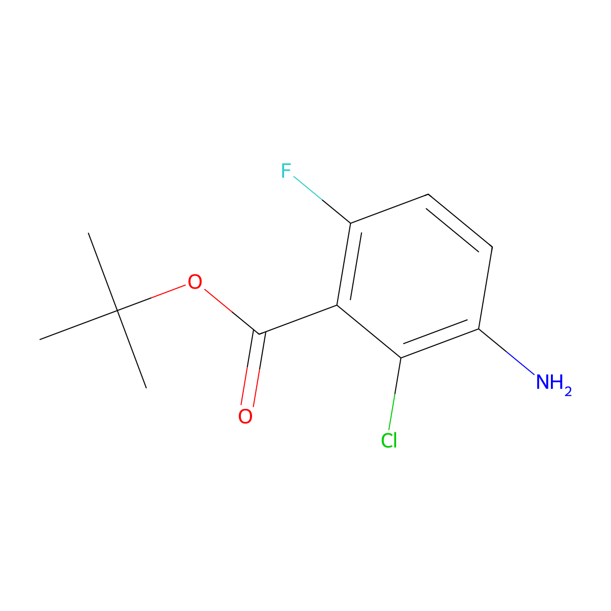 Tert-butyl 3-amino-2-chloro-6-fluorobenzoate molecular structure, CAS 2090757-52-9