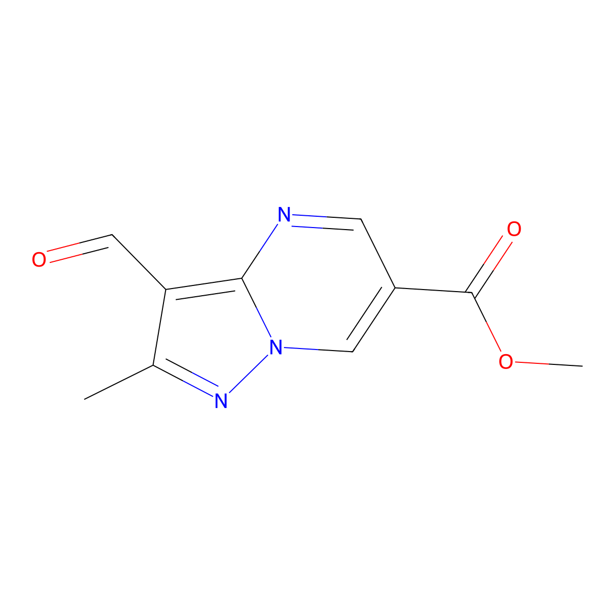 Methyl 3-formyl-2-methylpyrazolo[1,5-a]pyrimidine-6-carboxylate molecular structure, CAS 2090774-49-3