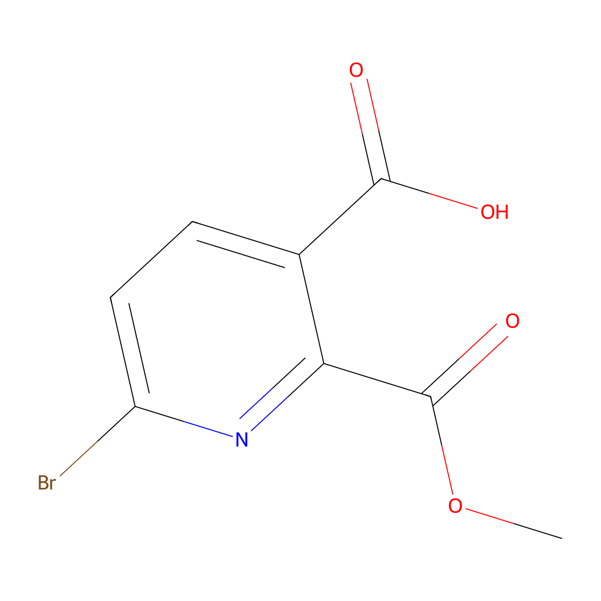 6-Bromo-2-(methoxycarbonyl)pyridine-3-carboxylic acid molecular structure, CAS 2090777-08-3
