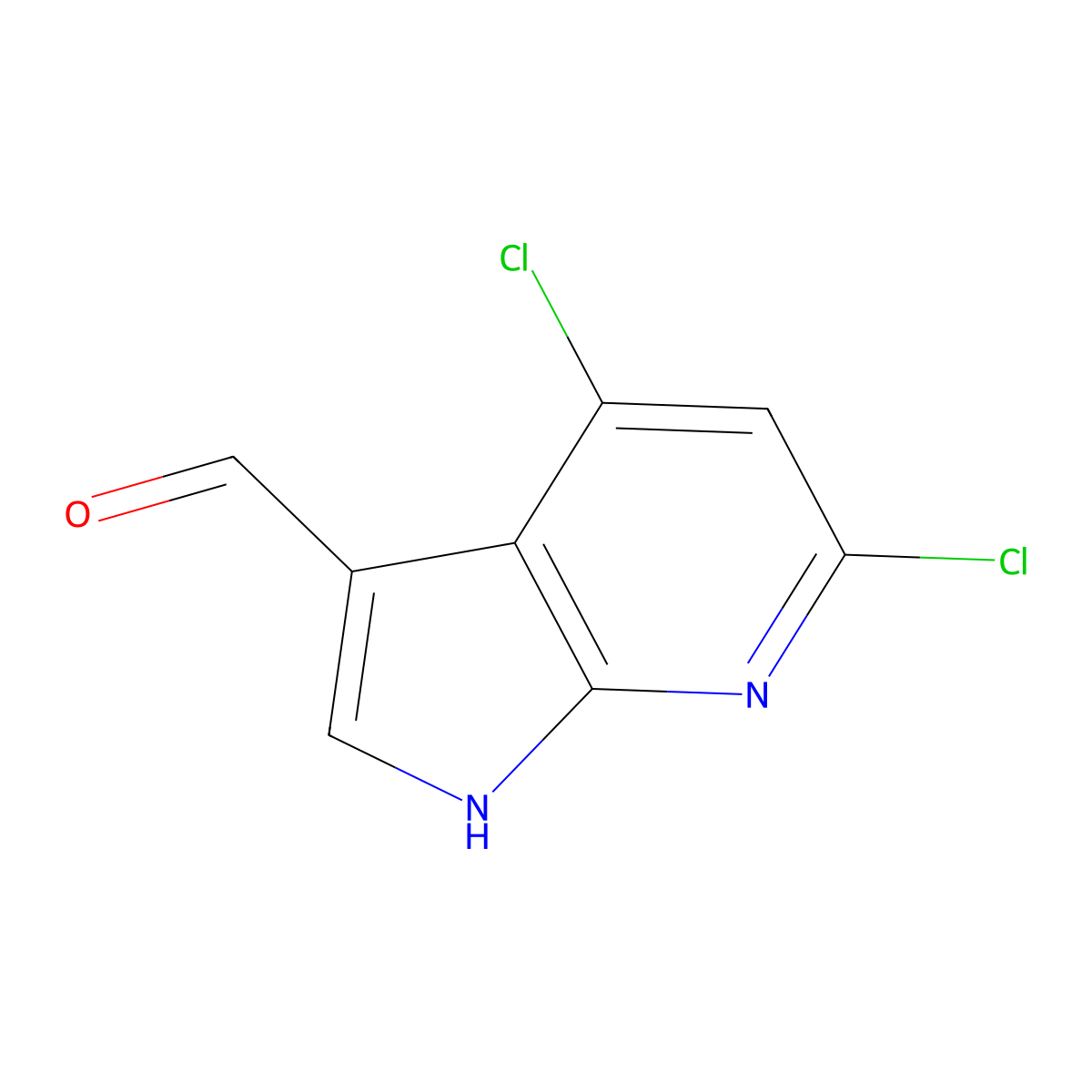 4,6-dichloro-1H-pyrrolo[2,3-b]pyridine-3-carbaldehyde molecular structure, CAS 2090777-84-5