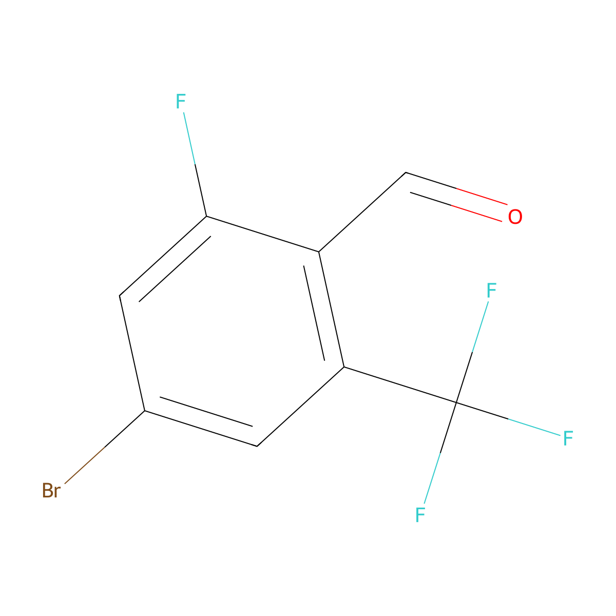 4-Bromo-2-fluoro-6-(trifluoromethyl)benzaldehyde molecular structure, CAS 2090805-34-6