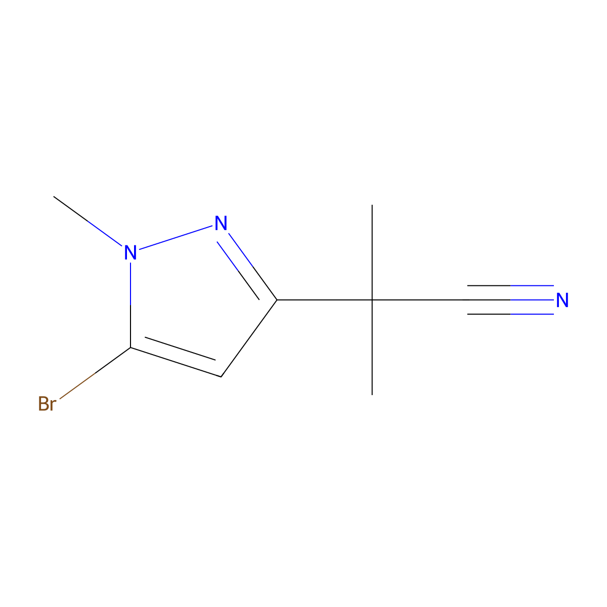 2-(5-Bromo-1-methyl-pyrazol-3-yl)-2-methyl-propanenitrile molecular structure, CAS 2090806-80-5