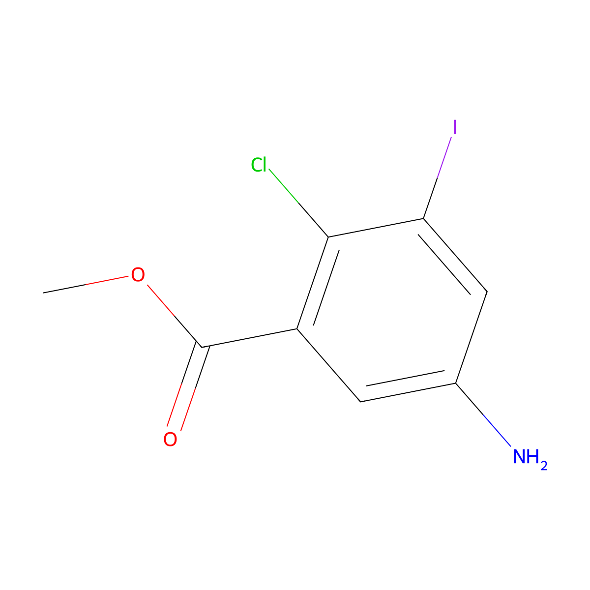 Methyl 5-amino-2-chloro-3-iodobenzoate molecular structure, CAS 2090841-05-5
