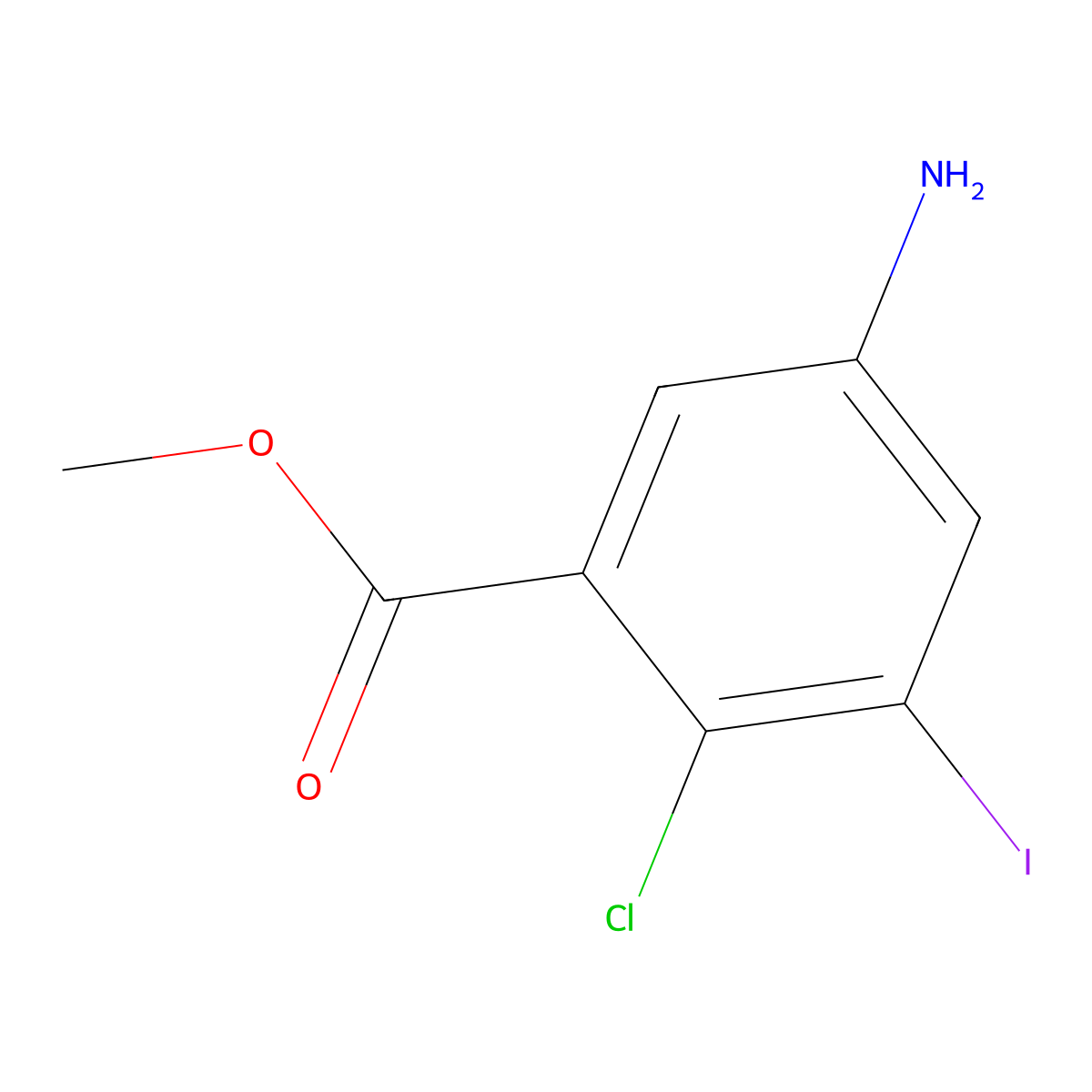 Methyl 5-amino-2-chloro-3-iodobenzoate molecular structure, CAS 2090841-05-5