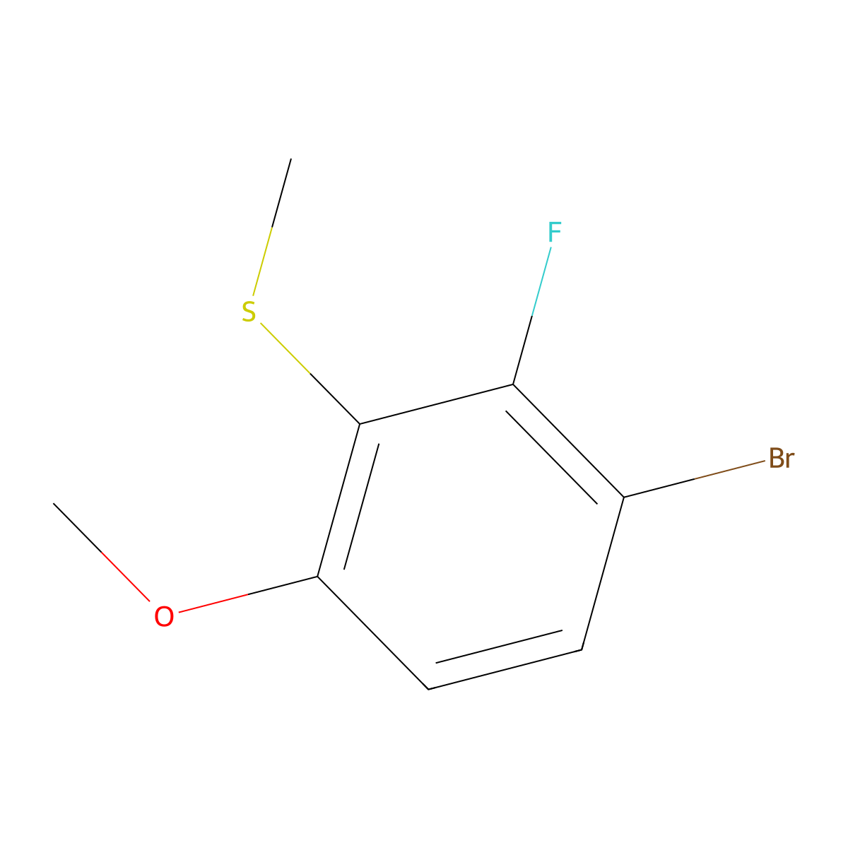 (3-Bromo-2-fluoro-6-methoxyphenyl)(methyl)sulfane molecular structure, CAS 2090849-39-9