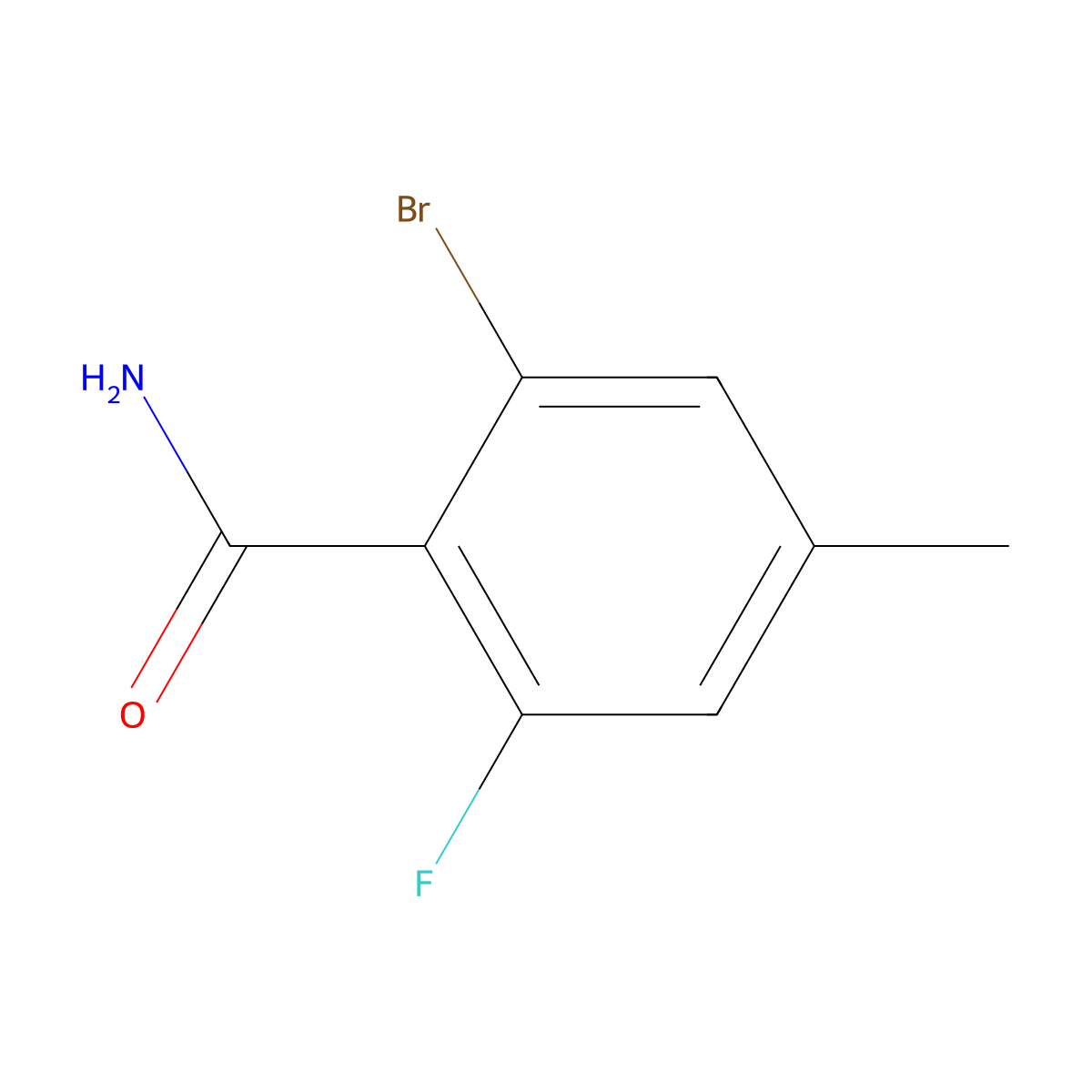 2-Bromo-6-fluoro-4-methylbenzamide molecular structure, CAS 2090849-78-6