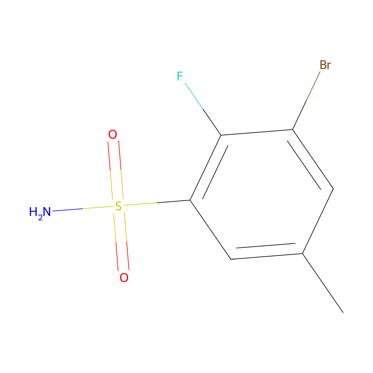 3-Bromo-2-fluoro-5-methylbenzene-1-sulfonamide molecular structure, CAS 2090849-93-5
