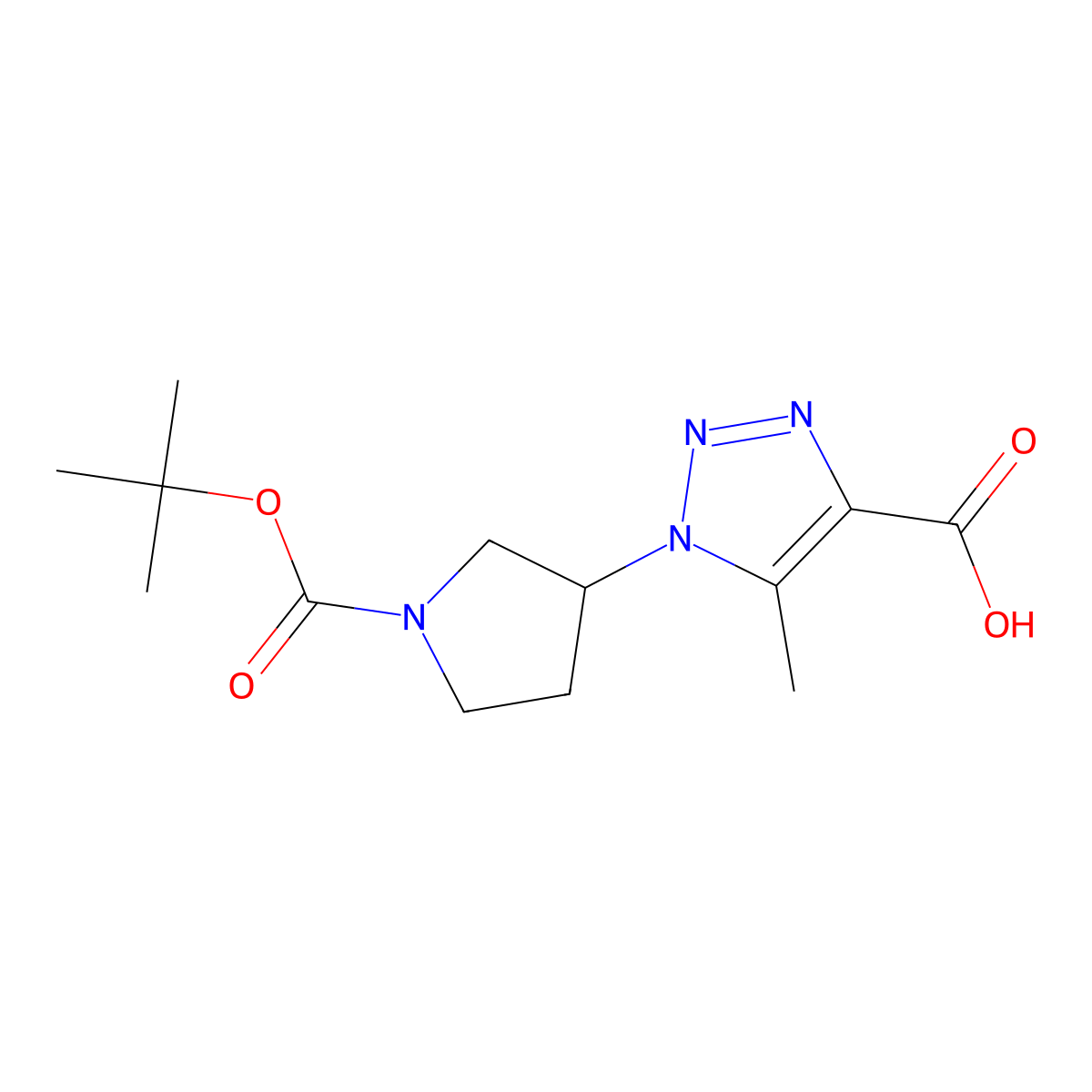 5-methyl-1-[(3R)-1-[(2-methylpropan-2-yl)oxycarbonyl]pyrrolidin-3-yl]triazole-4-carboxylic acid molecular structure, CAS 2090868-35-0